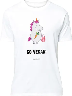 Produktbild von Mr. & Mrs. Panda Größe L T-Shirt Einhorn Vegan - Weiß - Geschenk, Gesund essen, Leben, Unicorn, Veganismus, Shirt, mit Spruch, Veganer, Rohkost, Tshirt