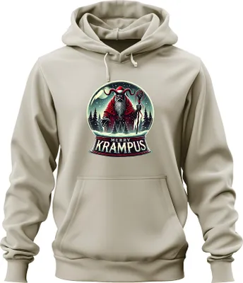 Produktbild von Merry Krampus Schneekugel Hörner Roter Mantel düster Weihnachten Uni Hoodie Kapuzenpullover, Natur, L