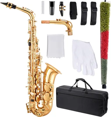 Produktbild von Altsaxophon - Anfängerset - In Es-Stimmung - Messingkorpus - Mit 23 Tasten - Tragetasche, Mundstück & Zubehör - Für Anfänger & Schüler - Gold