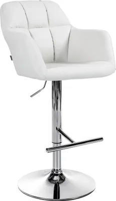 Produktbild von CLP Barhocker Natoma Kunstleder I 360° Drehbar, Metallgestell Höhenverstellbar Mit Fußstütze I Küchenhocker Mit Gepolsterter Sitzfläche, Farbe: weiß, Gestellmaterial: Metall in Chromoptik