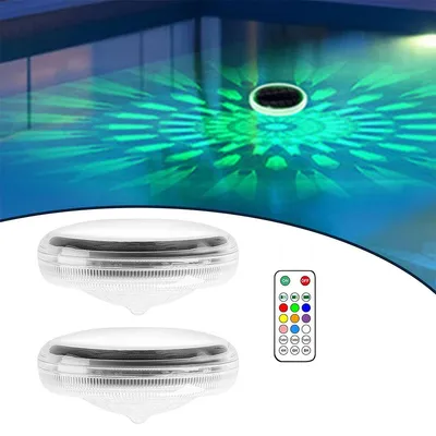 Produktbild von 2er-Set Solar-Wasserleuchten,  wasserdicht, RGB-Farbwechsel, 8–12h Laufzeit, inkl. Fernbedienung, ideal für Pool, Teich, Gartenbeleuchtung