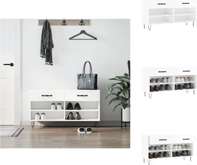 Image de vidaXL Banc à chaussures blanc brillant 102x35x55 cm Bois composite - Étagères et armoires à chaussures