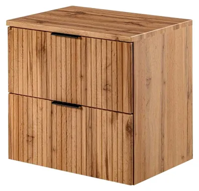 Produktbild von Waschtisch-Unterschrank 60 cm Wotaneiche mit gerillter Front und Waschbecken, Badschrank mit 2 Softclose-Auszügen, B/H/T ca. 60,6/59,2/46,5 cm