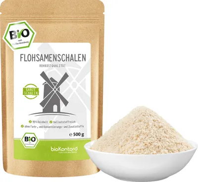 Produktbild von Flohsamenschalen ganz 500 g I 99% Reinheit I indische Flohsamen Schalen low carb I Rohkostqualität von bioKontor