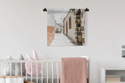Produktbild von MuchoWow® Wandteppich Wandbehang Sommer - Haus - Straße 60x60 cm Tapisserie Dekoration Wandtuch - Dekorationen - Wand Decke