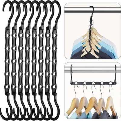 Productafbeelding van Ruimtebesparende Magische Kleerhangers, Sterke Kunststof voor Zware Kleding - 8 Stuks, Zwart