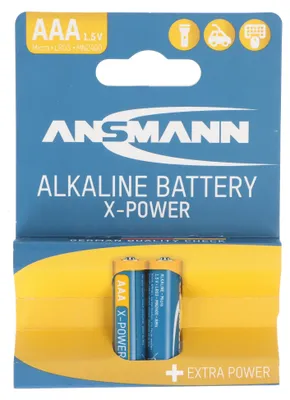 Imagen del producto de Batería alcalina Ansmann X-Power, tipo Micro AAA (LR3), paquete de 2 unidades, en blíster de cartón