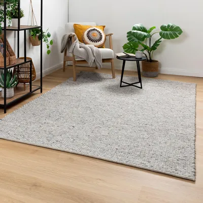 Produktbild von Steffensmeier Handweb Teppich Nellenberg | Schurwolle | Grau Natur, handgewebt, Größe: 200x240 cm Wohnzimmer und Schlafzimmer