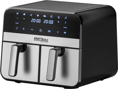 Productafbeelding van KRAFT&DELE | Heteluchtfriteuse, 2 compartimenten, 2500W, Airfryer, 6-in-1 dubbele zone airfryer 9L, Heteluchtfriteuse met dubbel compartiment en kijkvenster, energiebesparend, compacte friteuse