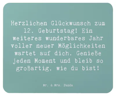 Produktbild von Mr. & Mrs. Panda Mouse Pad Spruch 12. Geburtstag Glück - Meeresbrise - Geschenk, besonderer Tag, Jubiläum, pc mauspad, Happy Birthday, Alter, Meilenstein, mausteppich