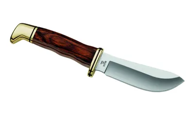 Produktbild von Buck Messer Skinner, 420 HC-Stahl, Pakkaholz Griff, Messingbeschläge, braune Lederscheide