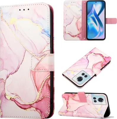 Produktbild von OnePlus Ace Hülle, Marmor Motiv Kunstleder Tasche Wallet Kartenfächer mit Standfunktion Klapp Schutzhülle für OnePlus Ace 5G Pink Weiß