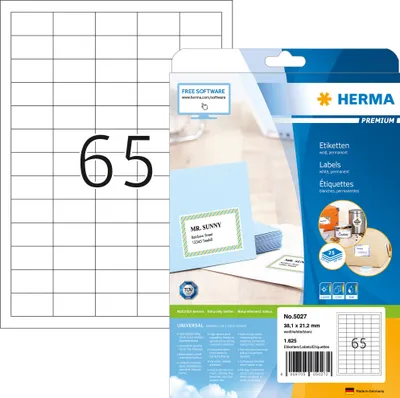 Produktbild von Etiketten Premium A4, weiß 38,1x21,2 mm Papier matt 1625 St.