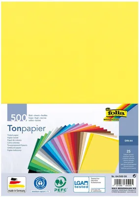 Produktbild von folia 64/500 09 - Tonpapier Mix, DIN A4, 130 g/m², 500 Blatt sortiert in 25 Farben, zum Basteln und kreativen Gestalten von Karten, Fensterbildern und für Scrapbooking