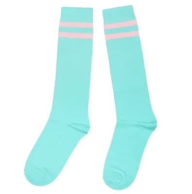 Productafbeelding van Damen kniekousen van katoen, gestreept, marineblauw-roze, maat 39-42