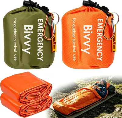 Imagen del producto de Saco de dormir de emergencia, 2 unidades, impermeable, ultraligero, para protección contra el frío, ideal para actividades al aire libre y camping
