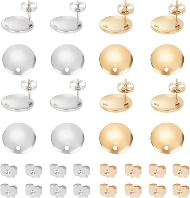 Productafbeelding van 40Pcs 2 Kleuren Platte Ronde Oorbellen 304 Rvs Stud Earring Bevindingen Oorstekers Met Vlinder Terug Voor Diy Oorbellen Sieraden Maken 1.5Mm Gat