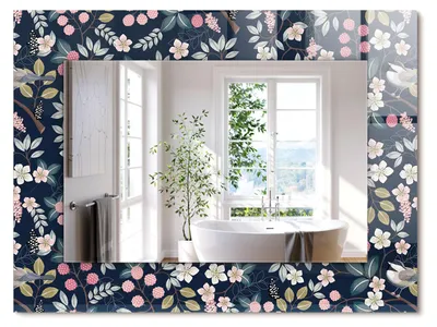 Produktbild von Blumen Blätter Vögel – Rechteckiger Spiegel mit Druck 80x60 cm – Modern - Dekorativ für die Wand