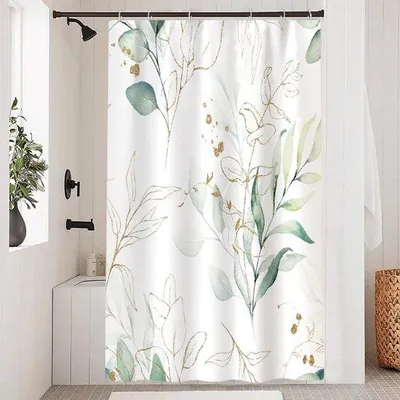 Produktbild von Famanu Duschvorhang Eukalyptusdesign - wasserdicht und schimmelresistent, 120 x 200 cm