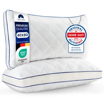 Produktbild von Gentle North Hochwertige Kopfkissen 40x80 cm groß in Hotelqualität 2er Set Flauschige, gut gefüllte Schlafkissen für Allergiker geeignet 60° Waschbar