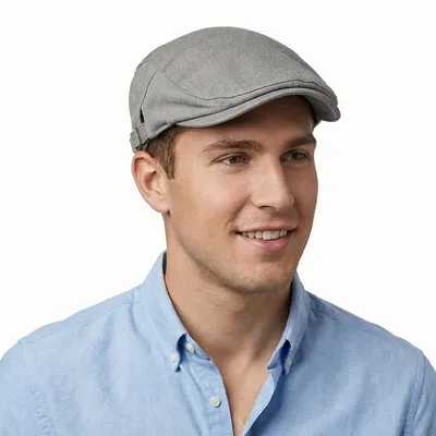 Productafbeelding van Herren flatcap van katoen, zomerhoed met klep, verstelbaar, grijs, 55-60 cm
