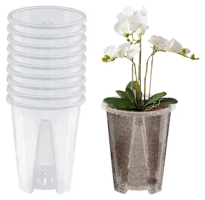 Zdjęcie produktu dla Zestaw 10 przezroczystych doniczek do orchidei