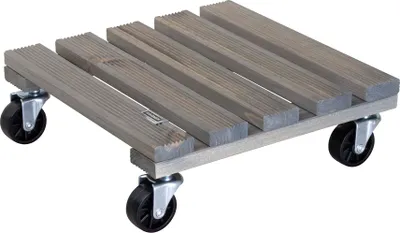 Produktbild von WAGNER Pflanzenroller VINTAGE 29 x 29 x 8,5 cm, außen & innen, Massivholz geriffelt, grau, Tragkraft 150 kg, EU Ware - 20085401