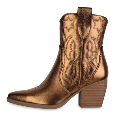 Produktbild von VAN HILL Damen Stiefeletten Cowboy Boots Trichterabsatz Stickereien Schuhe 837779, Farbe: Bronze, Größe: 38