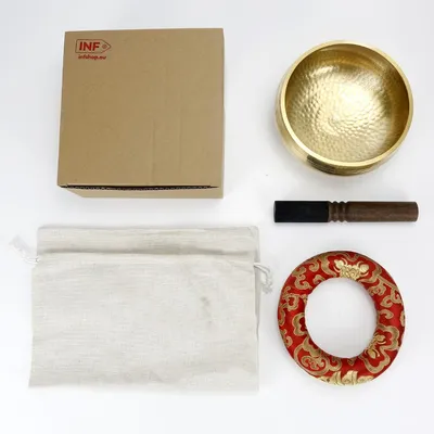 Produktbild von INF Kupfer-Klangschalen-Set für Meditation und Klangheilung mit Lederschlägel und Kissen - Gold L
