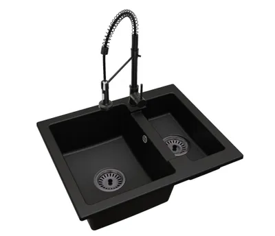 Produktbild von Granit-Küchenspüle YOGI 1,5 Becken mit Küchenarmatur und Siphon