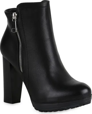 Produktbild von Mytrendshoe Gefütterte Damen Plateau Boots High Heels Stiefeletten 819927, Farbe: Schwarz, Größe: 39