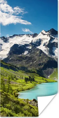 Produktbild von MuchoWow® Poster Schnee - Berg - Wasser 60x120 cm - Wandschmuck