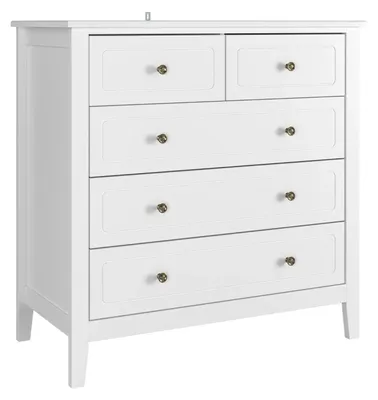 Image de Commode de chambre - Buffet à 5 tiroirs - Meuble à tiroirs en bois - Style moderne et minimaliste - 80 x 40 x 80 cm - Blanc