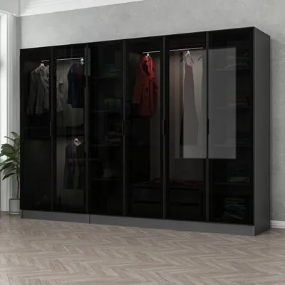 Produktbild von Skye Decor, Kale - 6653, Kleiderschrank, Anthrazit, 100 % MELAMINBESCHICHTETE SPANPLATTEN, 270 x 52 x 190 cm
