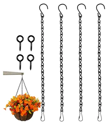 Produktbild von 4 Stück Metallkette zum Aufhängen, 50 cm Schwarz für Blumenampeln, Hängende Kette mit Haken und Karabiner für Pflanzen, Vogelhäuser, Wildvogelfutter, Blumentöpfe, Laternen