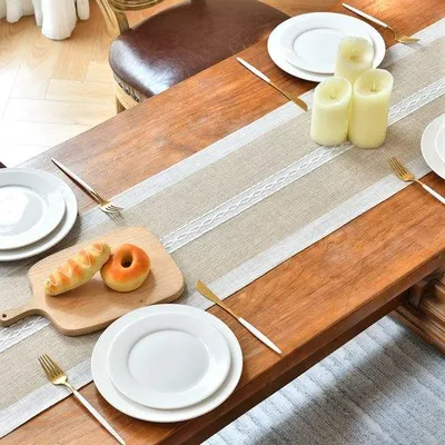 Productafbeelding van Ibenzoa® Decoratieve tafelrunner van katoen-linnen voor een feestelijke tafeldecoratie