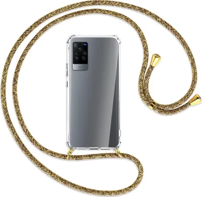 Produktbild von Handykette Backcover-Schutzhülle mit Band (Metall goldfarben) für vivo X60 Pro - braun+beige