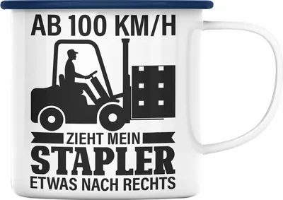 Produktbild von Trendation - Gabelstapler Lagerist Geschenk Emaille Tasse Staplerfahrer Spruch Fachlagerist Geschenkidee (Blau)