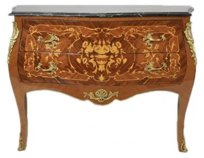 Image de Commode Casa Padrino de style Empire, finition bois brun, avec plateau en marbre vert, 2 tiroirs, dimensions : 120 x 50 x 90 cm