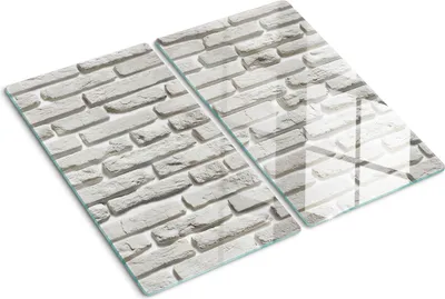 Obrázok produktu pre Sklenená ochranná doska – Kryt varnej dosky – Kryt na indukčnú dosku – 2x30x52 cm – Rýchle čistenie – Tvrdené sklo – Biela tehlová stena