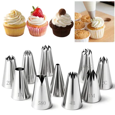 Spritztüllen-Set, Edelstahl, 2,4 cm breit, 10,5 cm hoch, für Torten