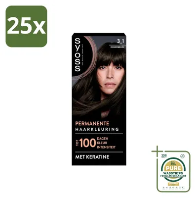 Image de 25 x Coloration permanente SYOSS 3-1 Brun foncé - Coloration capillaire permanente - Pack économique - 25 pièces