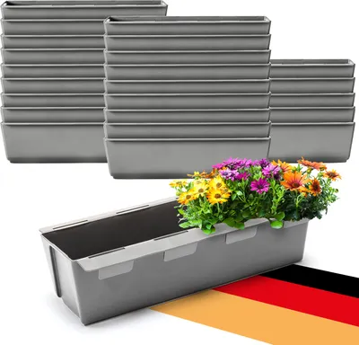 Produktbild von BigDean 24er Set Paletten Blumenkästen - Einsatz - mit Hängesystem zum Einhängen - 37cm Beton-grau - Pflanzkasten für Europalette Balkonkasten