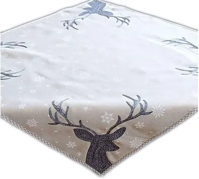 Tischdecke 110 x 110 cm, Stickerei Hirsch, Weihnachten, Polyester