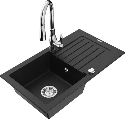 Produktbild von Mexen Pablo 1 Becken-Granitspüle mit Abtropffläche und Mischbatterie Savita, Schwarz - 6510-77-672601-00