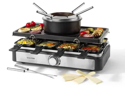 2-in-1 Raclette- & Fondueset, 1400 W, 8 Pfännchen, 1,3 L Topf