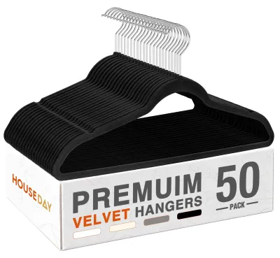 Fluwelen Kleerhänger Set 50 Stück, Antislip, Schwarz