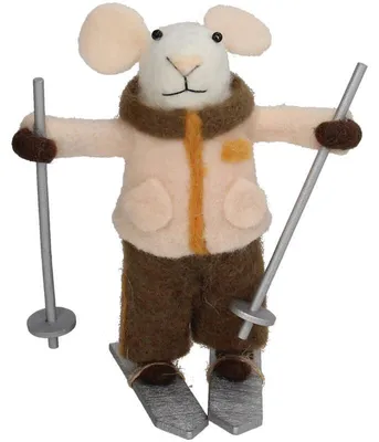Image de Décoration de Noël en forme de souris à skis, couleur ivoire, 11 cm