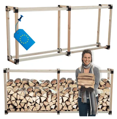 Produktbild von MODO24 Kaminholzregal, Holzunterstand, Brennholzregal, Holzlager, Brennholzständer, Aufbewahrung, Garten, Wetterfest, Massivholz, 124x232x40 cm, DRE