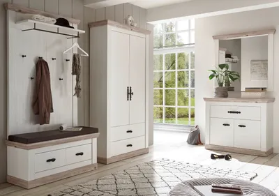 Produktbild von Garderobenkombination "Rovola" in Pinie weiß / Oslo Pinie Landhaus Garderobe Set 5-tlg. 341 x 201 cm